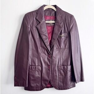 Etienne Aigner Leather Oxblood Vintage 90s Tailored Jacket Equestrian Brass Bit